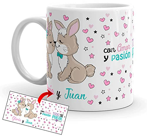 Kembilove Taza Personalizada Unicornios – Tazas Desayuno Unicornios para niñas con Frases Divertidas y Motivadoras – Regalo Original Personalizado de Conejos Taza Cerámica