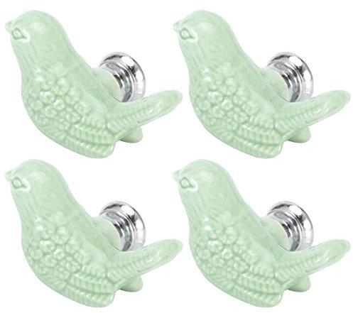 Green Door Knob, 4Pcs Ceramic Drawer Cupboard Kitchen Pull Handle Bird Shape Ceramic Cabinet Knobs Drawer Pulls for Home, Kitchen, Bathroom, Office