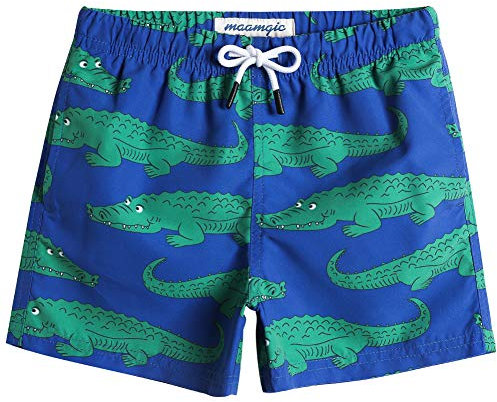 MaaMgic Badehose Jungen Sommer Badeshorts Schnelltrocknend Boardshorts mit Netzfutter Taschen und Verstellbarem Tunnelzug Urlaub Shorts Krokodil Blau,5-6 Jahre alt