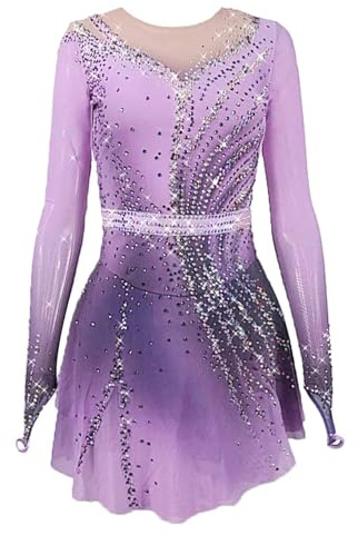LIUHUO Handgefertigtes Eiskunstlauf-Kleid für Damen und Mädchen, Skate-Wettbewerb, Kostüme, Leistung, Violett, M