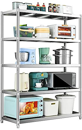 Microwave Oven Rack,50cm Wide 5 Tier Stainless Steel Heavy Duty Shelving Unit,for Kitchen Catering Commercial Catering Office/Silver / 60cm