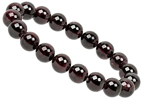 ELEDORO Stretch Armband aus echten Edelsteinen-Perlen 10mm: für Energie und Harmonie (Granat)