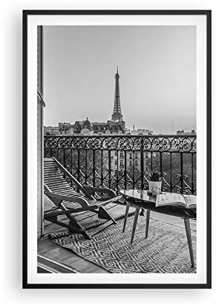 Poster Schwarzrahmen Schwarzweiß Paris Balkon Deko 61x91cm Wandposter Art Prints Wandbilder Dekoration Wohnzimmer Schlafzimmer Küche Wanddeko Bild Wand Kunstdruck Modern Wall Art Decor P2BPA61x91-4595