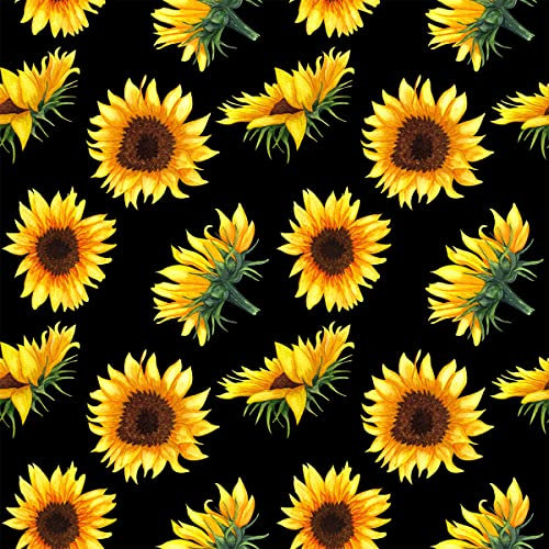 Loussiesd Sonnenblumen Outdoor Stoff,Meterware,Gartengelber Blumen Polsterstoff für Stühle,Blütenblumen,botanisches Muster,Dekorationsstoff für Heimwerkerprojekte,184x160cm,Schwarz Gelb
