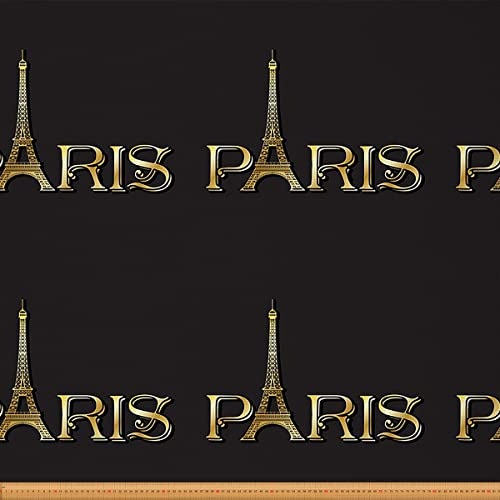 Eiffelturm Stoff Meterware Romantisches Paris Polsterstoff für Stühle Dekostoff für Stadtgebäude Innen und Außenbereich DIY Kunst Wasserdichter Stoff Schwarzgold 184 x 150 (HxB)