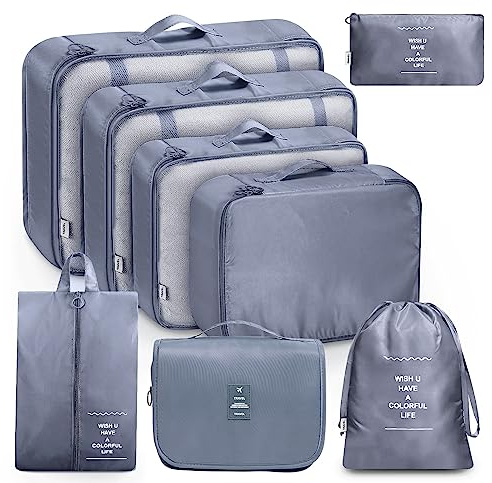 MURISE 8 Teilige Packing Cubes, Kleidertaschen, Koffer Organizer für Urlaub und Reisen, Packwürfel Set Reise Würfel, Ordnungssystem für Koffer - Weltraum grau