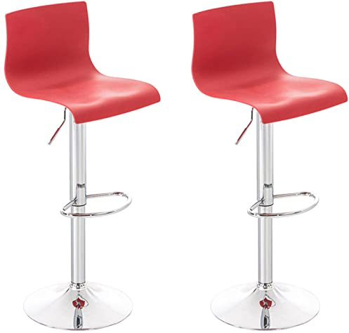 TPFLiving Barhocker Hope 2er Set mit angenehmer Rückenlehne und Fußstütze - höhenverstellbar und drehbar - Tresenhocker Gestell Metall Chrom - Sitzfläche: Kunststoff Rot