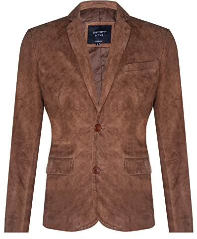 Men's Tan Suede Blazer Jacket Soft Real Italian Leather Fitted Vintage Coat 3XL