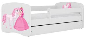 Babybett 80 x 160 cm, weiß, ohne Schublade, inkl. Matratze, Motiv Prinzessin und Pferd