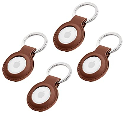 Premium Lederhülle für Apple AirTag - Vegan Leder Case mit Robusten Edelstahl Schlüsselring - Tragbare Schutzhüllen und Zubehör für AirTag Tracker - Braun 4er - il Grado