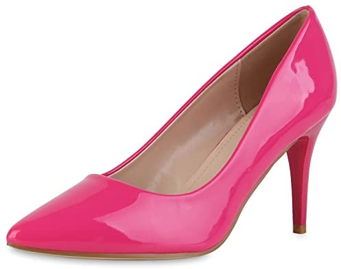 VAN HILL Damen Spitze Pumps Stiletto Schuhe Klassische Lack Absatzschuhe Elegante Freizeitschuhe 210737 Fuchsia Lack 38