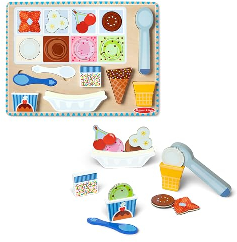 Melissa & Doug Magnetisches Puzzle-Spielset aus Holz mit Eiscreme, 16 Magnetteile mit Eisportionierer, Spielnahrungsmittel-Spielzeug aus Holz für Jungen und für Mädchen ab 2 Jahren