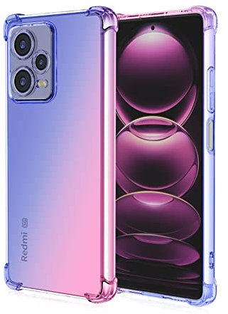 HONLEN Funda para Redmi Note 12 Pro 5G Carcasa, (6.67 Inches) Gradiente Transparente TPU Silicona Case, Protección de Esquina Mejorada Cover Azul Rosado