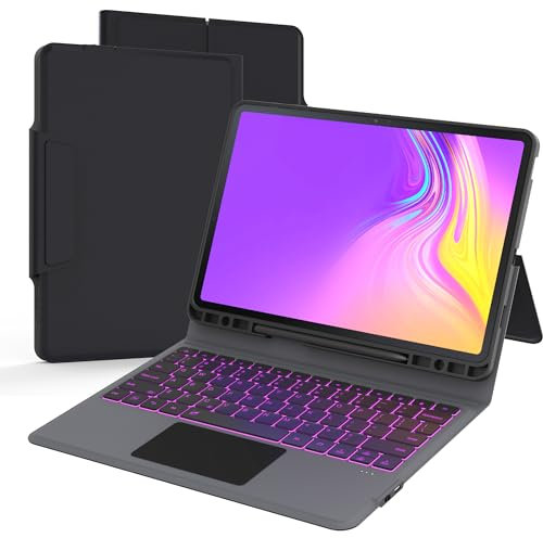 Funda con teclado para Samsung Galaxy Tab S7 FE/S8 Plus de 12.4 pulgadas: teclado retroiluminado de 7 colores para Galaxy Tab S7 Plus S8+ de 12.4 pulgadas | Teclado inalámbrico Smart Touch con funda