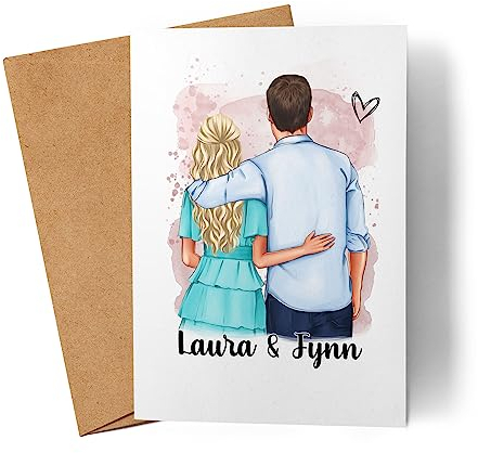Kiddle-Design Personalisierte Pärchen Grußkarte | Individuelles Paar Motiv | Geschenk für Freund Freundin Brautpaar zum Jahrestag Valentinstag