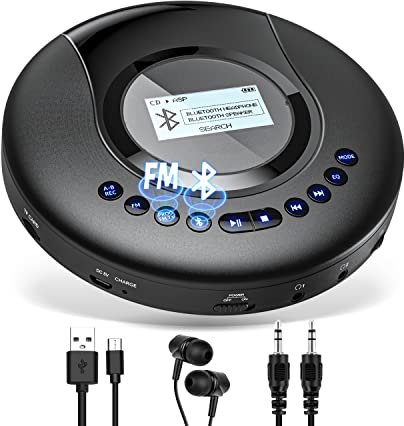 CD Player Portable ARAFUNA, Portable CD Player Bluetooth with FM Radio, 2000mAh Rechargeable CD Player for Car with LCD Screen, Anti Shock Protection Walkman CD Player with Headphone, AUX Cable