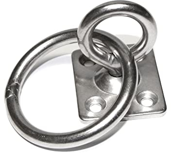 PRIOstahl Augplatte mit Wirbel und Ring Rechteckig Decksplatte Drehwirbel - 5 x 35mm x 1 Stück Befestigung Mastplatte Halterung Aufhängen Anbinden Boxsack drehbar um 360 Grad aus Edelstahl V2A