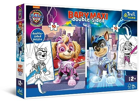 Trefl Primo - PAW Patrol: The Mighty Movie, Helden auf Vier Pfoten - 4in1: Puzzle 2x10 Große Elemente, Buntes Puzzle mit Helden der Fernsehserie PAW Patrol, für Kinder ab 2 Jahren