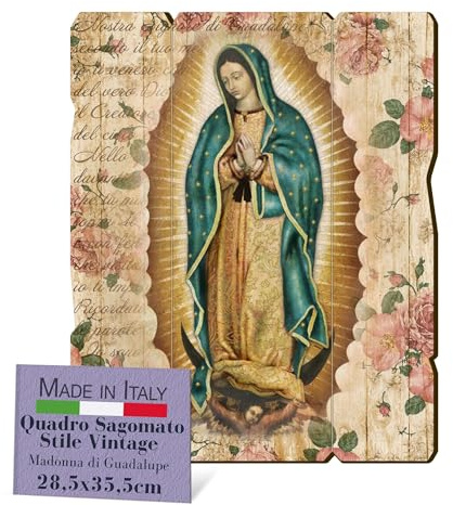 Fratelli Bonella, Bild Madonna von Guadelupe, Vintage-Stil, Pappelholz, Dicke 8 mm, Bild für Schlafzimmer, 28,5 x 35,5 cm, 100 % Made in Italy