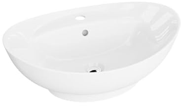 LAVITA Vasque à poser, ovale, avec trop-plein et trou de robinet, en porcelaine de qualité supérieure, moderne, 59,5 x 39 x 17,5 cm, blanc