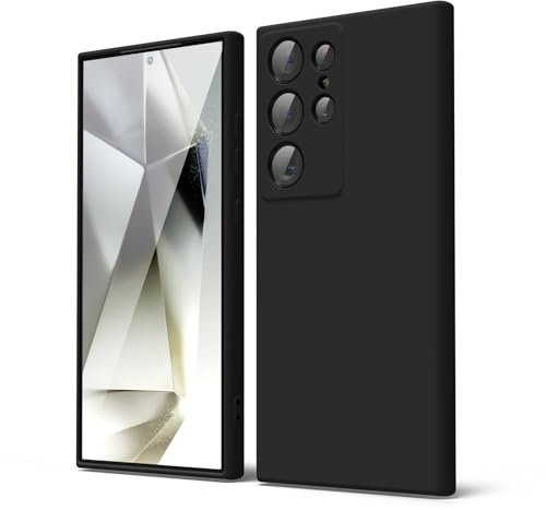 oakxco for Samsung Galaxy S24 Ultra Phone Case Liquid Silicone, Thin Slim Soft Rubber Gel TPU Plain Simple Cover for Women Girl Cute, Matte Solid Color, Black