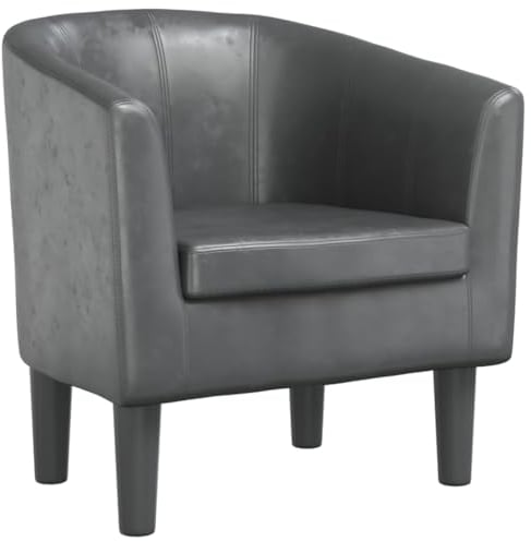 vidaXL Clubsessel, Sessel mit gepolstertem Sitz Armlehnen, Cocktailsessel mit Holzgestell, Loungesessel Relaxsessel Polstersessel, Grau Kunstleder