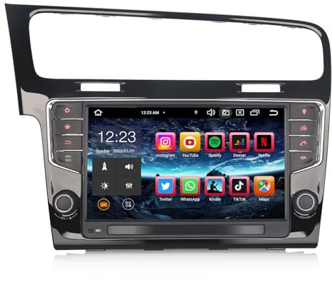 Erisin 8-Núcleo 4GB+64GB Android 14 Radio Coche Bluetooth Navegador GPS para Volkswagen Golf 7, 9 Pulgadas Pantalla táctil CarPlay inalámbrico Android Auto DSP WiFi FM RDS USB DVR TPMS OBD2 Canbus