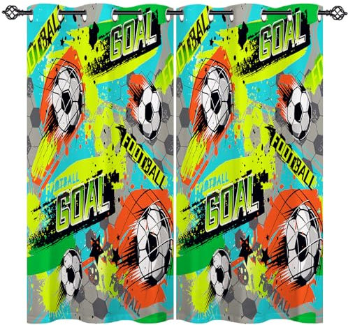 ANHOPE Abstrakter Fußball Graffiti Blickdichte Gardinen mit Ösen Thermo Vorhänge Kinder Jungen Mädchen Vorhang Blackout Curtain Wohnzimmer Schlafzimmer Verdunklungsvorhänge 2er Set H 160 x B 117 cm