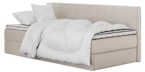 mybed. Boxspringbett Einzelbett Mitto Conti Solo Jugendbett Kinderbett Polsterbett mit Bettkasten Creme 90x200 7-Zonen Taschenmatratze H3 und Topper Bettgestell