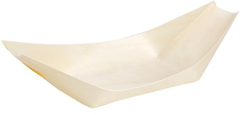 Horeca Collection MAXI PRODUCTS - Cuencos Desechable Madera - Cuencos Catering Aperitivos Desechable - Cuenco Cocktail - Barquillas Madera - PRÁCTICO Y APILABLE (18,5 x 10 x 2,5 cm, 250 unidades)