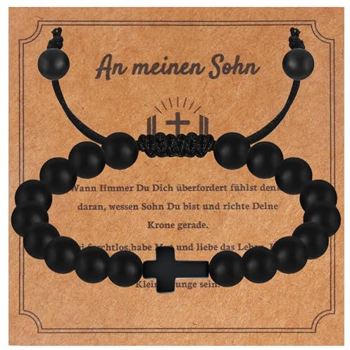Jungen Armband, Perlenarmband Naturstein Geflochten Charm, Geschenke Für Männer Jesus Christus Kruzifix Kreuz Armbänder Sohn-Geschenke von Mama Papa Christliche Kommunion Konfirmation Geburtstag