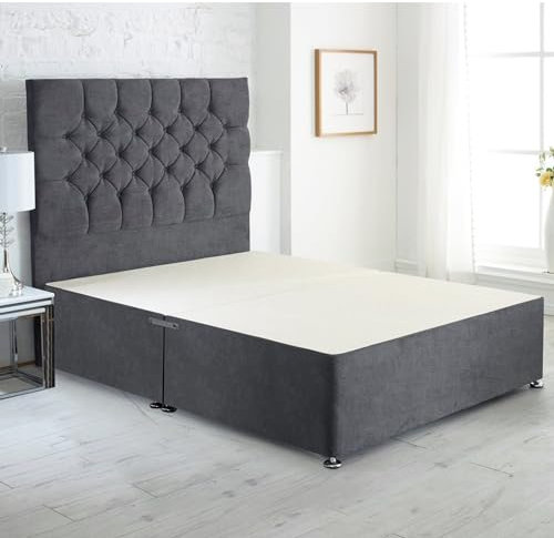 ComfoRest - Durable 4FT6 Double Divan Bed NO DRAWER | Classy Frame with Premium Design | Reliable Option for Practical Bedrooms | Chic Style for Modern and Classic Interiors (Slate Grey Naples)