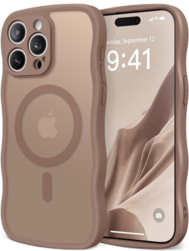 CAPRARO für iPhone 15 Pro Max Hülle, Kompatibel mit MagSafe | [Vollständiger Schutz der Kamera] Niedliche Welle Translucent Matte Handyhülle iPhone 15 Pro Max Case, Braun