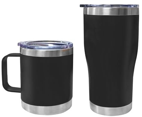 Insulated Coffee Mug with Handle, 20oz/12oz Double Wall Vacuum Stainless Steel Travel Coffee Mug Spill Proof, Powder Coated Camping Mug for Office Outdoor Hot Cold Drinks (Black)