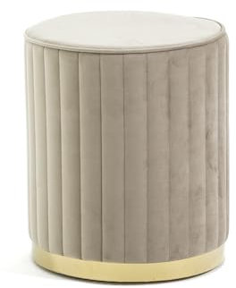 RATTATAN Ruby - Pouf Hocker, Sitzhocker mit gestepptem Samtbezug und verchromter Basis, luxuriös und komfortabel (Gold, Samt Beige)