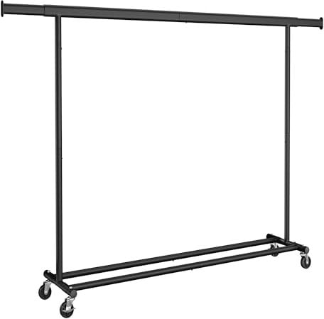 SONGMICS Kleiderständer auf Rollen, Schwerlast-Garderobenständer, ausziehbare Kleiderstange, bis 150 kg belastbar, einfache Montage, transportabel, schwarz HSR175B01