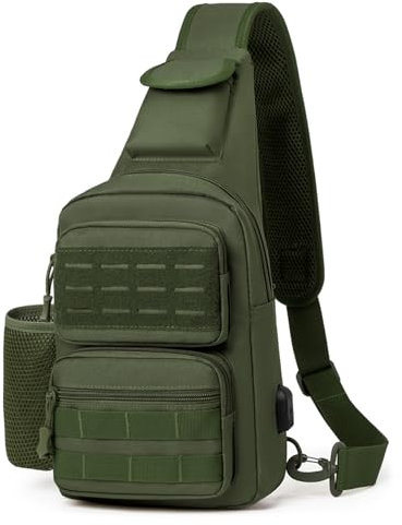 Explokit Taktisch Sling Rucksack Militär Schultertasche MOlle Survival Taktischer Rucksack Crossbody Umhängetasche mit Wasserflaschenhalter für Trekking Camping Reisen Jagd (#01-Army Grün)