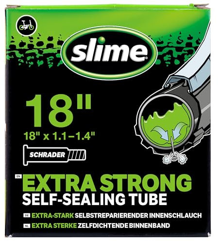 Slime 30095 Bike Inner Tube with Slime Puncture Sealant, Self Sealing, Prevent and Repair, Schrader Valve 18 x 1.1-1.4, Black