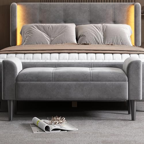 Bancos tapizados con reposabrazos 116 x 44 x 56 cm, taburete de cama, bancos de cama, bancos de dormitorio, bancos de piano, bancos de comedor con patrón acolchado, terciopelo, tablero de fibra de