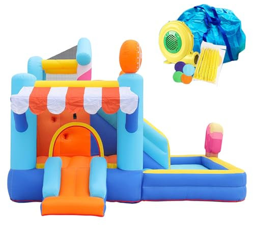 HBDSMLPL Parque Acuatico Hinchable con Tobogán, Trampolín, Pared De Escalada y Piscina, Castillo Hinchable Grande para Jardín Exterior Interior 340 X 320 X 240 cm