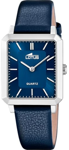 Lotus Uhr Für Damen 18987/3 Square Series Silber Edelstahl Case BlauLeder Band