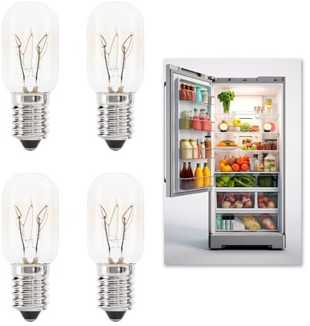 4 Pezzi Lampadine Frigorifero, Lampadina Frigorifero 15W Halogene E14 T22 2700K Bianco Caldo 100 Lumen Dimmerabili per Lampade di Sale Frigoriferi Macchine da Cucire e Congelatori Versatilità 220-240V