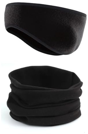 NJCXOLA Ohrenwärmer Stirnband Nackenwärmer Set, Winter Stirnband Sport für Damen Herre, Winter Ohrenschützer Fleece Stirnbänder Nackenschutz Winter Loop Schal Weichem für Skifahren Laufen Radfahren