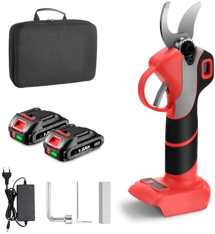 ONEVAN Troncarami a batteria, diametro di taglio 30 mm, cesoie elettriche da giardino 20 V, 450 W, con display LCD, 4 marce, lama SK5, 2 batterie da 2000 mAh, senza spazzole, interruttore di sicurezza