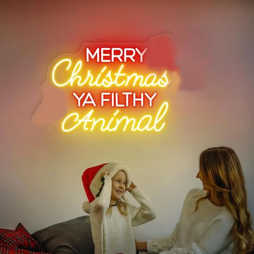 Merry Christmas Ya Filthy Animal Neon Schild, Weihnachts LED Leuchtschild, Custom Weihnachtsdeko, Zimmer Party Dekor