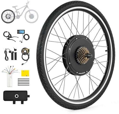CO-Z 1000W Electric Bike Conversion Kit, 26 Rear Wheel Electric Bicycle Motor Conversion Kit, 7 Speed Direct Drive Freewheel for 48V Battery E-Bike, eBike Hub Motor Set with LCD Display PAS System