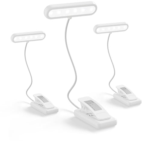 LQWELL® Leselampe Buch Klemme, wiederaufladbare USB-Leselampe, 3 Farbtemperaturen, 10 Helligkeitsstufen mit 12LEDs, 360° flexibles Buchlicht für Kinder und Buchliebhaber (Weiß, 3 Stück)