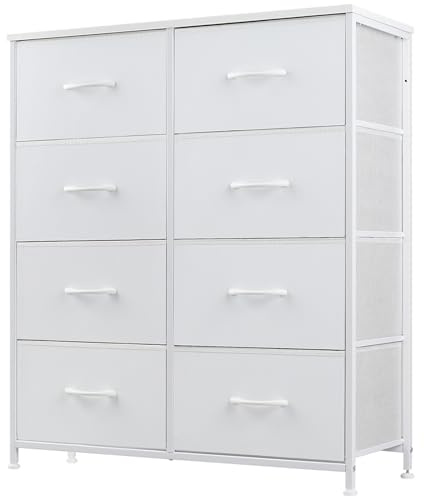 DUMOS Kommode für Schlafzimmer mit 8 Stoffschubladen, hohe Kommode Organizer für Kleidung, Schrank Kinderzimmer, Aufbewahrungsturm mit Schrank, Metallrahmen, Holzplatte, leichte Kinderzimmermöbel