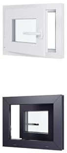 Finestra in PVC bicolore con triplo vetro, tirante sinistro, bianco e antracite, LxH: