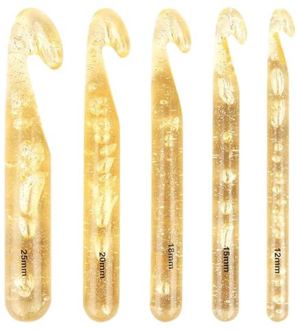 5 Pcs Large Size Crochet Hook (12/15/18/20/25mm) Jumbo Crochet Hook Crystal Clear Huge Chunky Yarn Crochet Hooks for Crocheting Craft Beginners Blanket Shawl